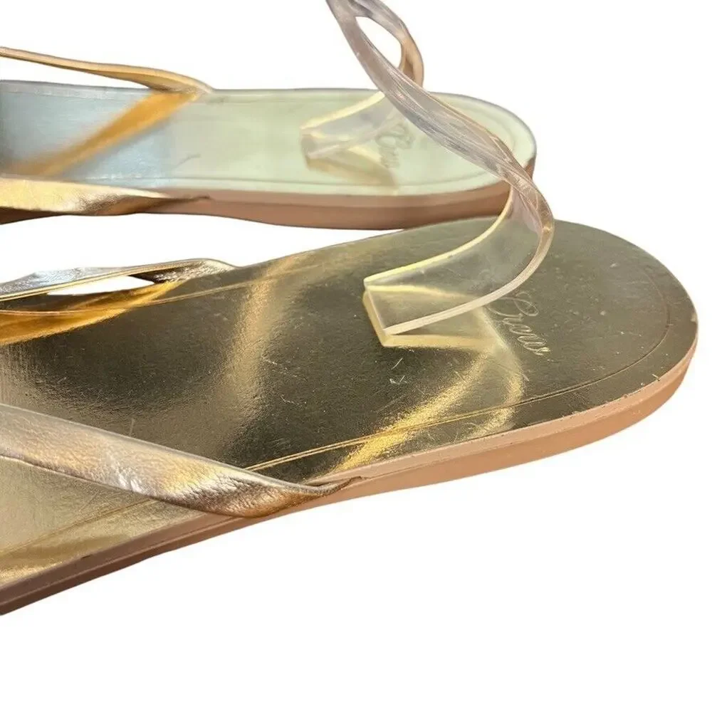 J Crew Gold Metallic Womens Leather Flats Thongs Flip Flops Slides Sandals sz 10